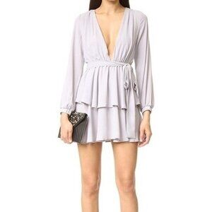 Lioness Mini Dress‎ Size XS Xsmall Womens Plunge Neck With Belt Long Sleeves